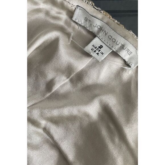 ST.JOHN Couture Women's Knit Tweed Gold Metallic Shimmer Boucle Skirt Sz 2 - Picture 3 of 6